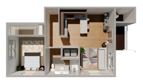 Floor plan for 1 bed, 1 bath, 764 sqft